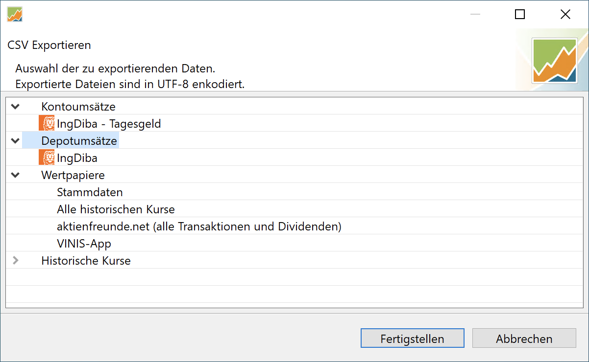 Portfolio Performance Depotumsätze exportieren