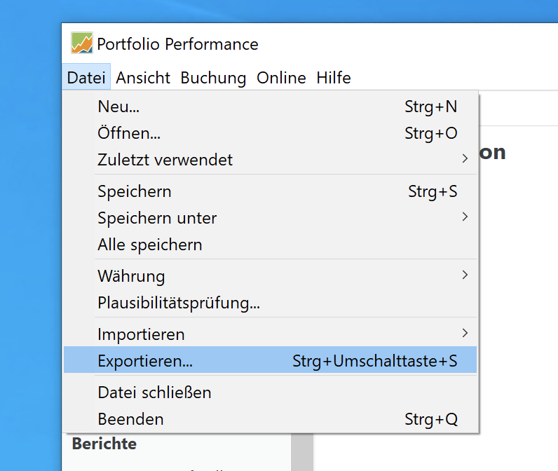 Portfolio Performance exportieren